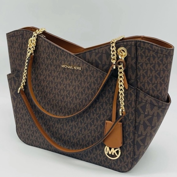 Michael Kors Large X Chain Shoulder Tote Bag Brown - Picture 2 of 13